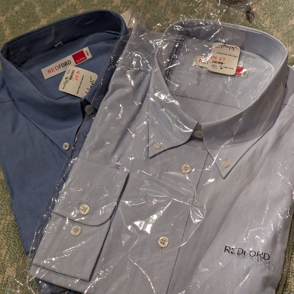 Two Redford size 46 XXL blue button down dress shirts NEW. non iron!